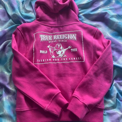 Pink, Black Zipper True Religion Aesthetic, True Religion Sweater, True Religion Outfits, Chicana Style Outfits, Bday Fits, True Religion Hoodie, Acid Bath, Pink Hoodies, Birthday Clothes