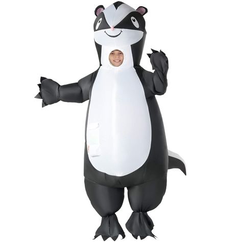 PRICES MAY VARY. 100% Polyester Zipper closure Inflatable skunk costume includes one all-in-one inflatable costume with built in fan Skunk kids costume has elasticated seals and a high powered fan, with over 4 hours battery life, ensures the costume stays well inflated. The costume also has a pocket so you can access your phone and valuables without taking the costume off. Our one-size-fits-most inflatable skunk guarantees a good time for everyone. Please refer to the size chart, in the product Blow Up Halloween Costumes, Skunk Costume, Animal Costumes For Kids, Best Costume Ever, Toddler Fancy Dress, Inflatable Costumes, Up Costume, Costume For Kids, Fancy Costumes