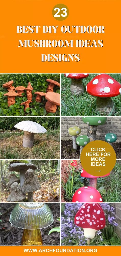 Outdoor mushroom decor adds whimsical charm to gardens and yards. These playful features bring a touch of fairy tale magic to outdoor spaces, making them ideal for both children and adults who enjoy enchanting garden themes. Transform your garden into a mystical escape. Start your magical project now! Diy Mushroom Decor Yard Art, Mushroom Crafts Diy, Diy Mushroom Decor, Mushroom Projects, Mushroom Ideas, Mushroom Decorations, Diy Mushroom, Whimsical Diy, Mushroom Crafts