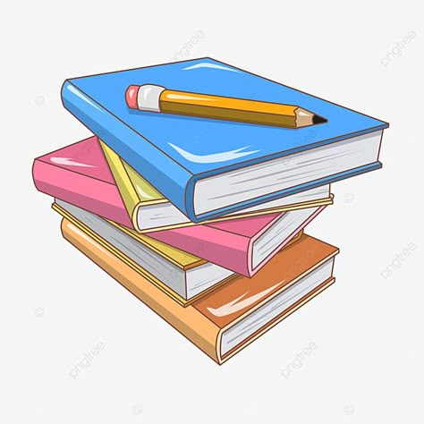 Books And Pencils Background, Book Clip Art Image, Pictures Of Books Image, Book Clipart Aesthetic, Books Pictures Aesthetic, Books Cartoon Image, Cute Objects Aesthetic, Pencils Aesthetic, Books Animated