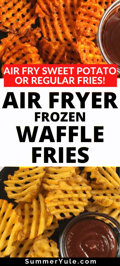 How long to cook frozen waffle fries in air fryer? Get air fryer directions for Ore-Ida Golden Waffle Fries and frozen sweet potato waffle fries in the air fryer! You’ll love how crispy air fryer waffle fries are and how easy this one ingredient air fryer recipe is to make. This recipe works for all your favorite waffle fry brands, including Alexia, Ore Ida, and McCains. #airfryer #wafflefries #oreida #alexia #vegan #vegetarian Air Fryer Waffle Fries, Frozen Waffle Fries In Air Fryer, Air Fry Frozen Sweet Potato Fries, Alexia Sweet Potato Fries In Air Fryer, Frozen Potatoes In Air Fryer, Homemade Waffle Fries, Frozen Sweet Potato Fries In Air Fryer, Waffle Fries Recipe, Air Fryer Fries