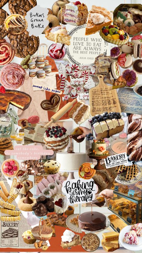 Vision Board Baking Aesthetic, Foodie Aesthetic Wallpaper, Aesthetic Baking Background, Cookies Astethic, Baking Aesthetic Wallpaper, Food Collage Aesthetic, Bakery Journal, Baking Collage, Locker Pictures