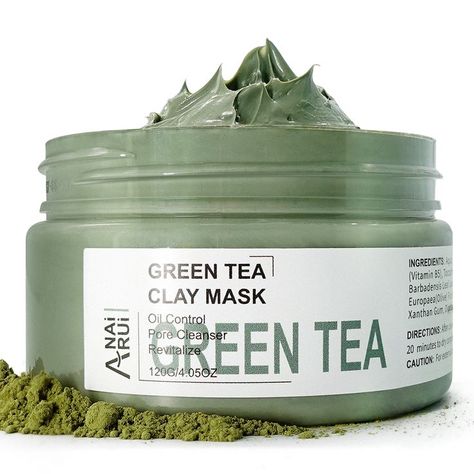 Clay Mask Benefits, Face Clay, Natural Facial Mask, Green Tea Face Mask, Green Tea Facial, Face Mask For Blackheads, Face Mask Aesthetic, Face Pores, Blackhead Mask