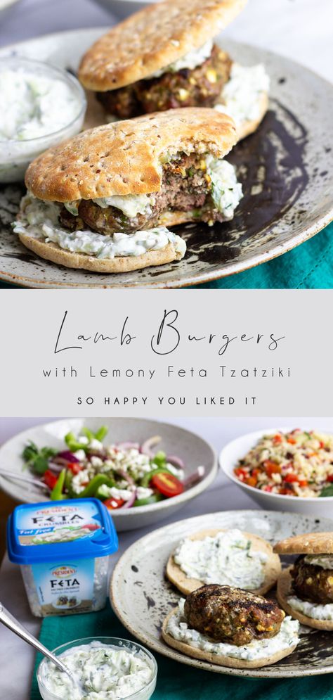 Lamb Burgers With Tzatziki, Feta Tzatziki, Rice Side Dish Recipes, Mediterranean Flavors, Lamb Burgers, Rice Side, Rice Side Dishes, Grilled Burgers, Supper Recipes