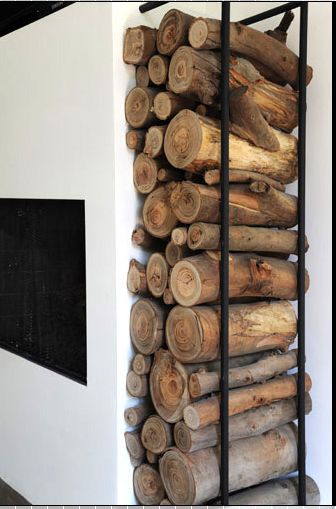 fire wood holder with threaded steel pipe Firewood Storage Indoor, Small Rustic House, Wood Stove Wall, Wood Stack, Storage Fireplace, Outdoor Firewood Rack, Outdoor Living Space Design, Fireplace Wood, Chainsaw Chain