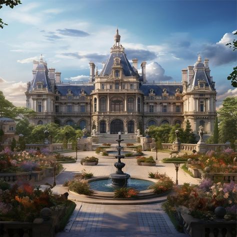 Elegant Castle Exterior, Rococo Castle Exterior, Fantasy Palace Exterior, Castle Home Exterior, Castle Inspired Homes, Victorian Mansion Exterior, Fantasy Estate, Modern Castle House, Pretty Castles