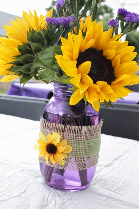 Spring Urns, Purple Sunflower Wedding, Harley Wedding, Lila Party, Purple Sunflower, Purple Shower, Moss Wedding, Abbey Wedding, Rustic Sunflower Wedding