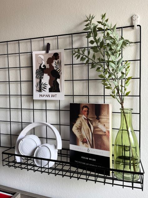 Office Grid Wall, Wall Grid Aesthetic, Aesthetic Desk Setup, Teenager Bedroom Design, Wall Grid, Grid Wall, Hostel Room, Grid Panel, Diy Room Decor For Teens