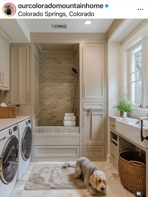 Mud Room With Dog Bath And Laundry, Bathroom With Dog Wash Station, Mudroom Laundry Room Dog Wash, Dog Mudroom Ideas, Mud Room With Dog Bath, Laundry Room Dog Bath, Dog Bath In Laundry Room, Mudroom With Dog Wash, Dog Shower Utility Room