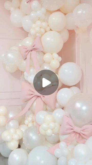 Party & Event Inspiration by Annie Harutoonian & Jessica Nerses on Instagram: "Pretty pink bows that elevate that balloon garland 🎀 by @akballoons #theeventcollectivex" Baby Girl Balloons Decoration, Love Shack Fancy Balloon Garland, Baby Girl Shower Balloon Arch, Coquette Balloon Arch, Baptism Girl Theme, Pink Bow Balloon Arch, Pink Baptism Decorations, 1st Birthday And Baptism Ideas Girl, Balloons With Bows