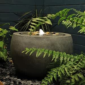 Tankana Garden Water Fountain Outdoor Water Feature Indoor with Lights & Pump and Pebbles,Round Flow Fountain Concrete Effect for Patio Deck Pond Yard Home Decor, Gray, 17.7 "L x 17.7" W x 11.4" H Water Feature Indoor, Outdoor Waterfall Fountain, Home Decor Gray, Fountain Outdoor, Front Landscape, Outdoor Waterfalls, Outdoor Water Feature, Garden Water Fountains, Waterfall Fountain