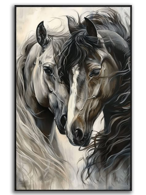 - High-quality printed animal canvases serving as fantastic decorative art   - We have wrapped canvases on inner frame or with a black floating frame - We will frame the artwork by hand and send you a physical painting with the options of 5 sizes and 2 different frame styles. Grey Horse Painting, Equine Art Paintings, Horse Painting On Canvas, Horses Art, Ballet Painting, Horse Wall Art Canvases, Horses Wall Decor, Horse Canvas, Animal Canvas Art