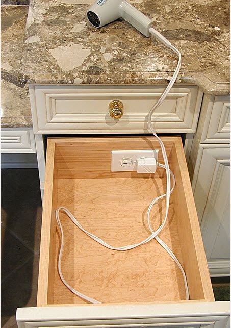 Outlets in drawers, why didnt I think of this! http://courtneyprice.com/storage-upgrades-drawers/# Bathroom Main, Makeover Kamar Mandi, Bilik Air, Master Bath Remodel, غرفة ملابس, Bath Ideas, Hus Inspiration, Bathroom Redo, Makeover Ideas