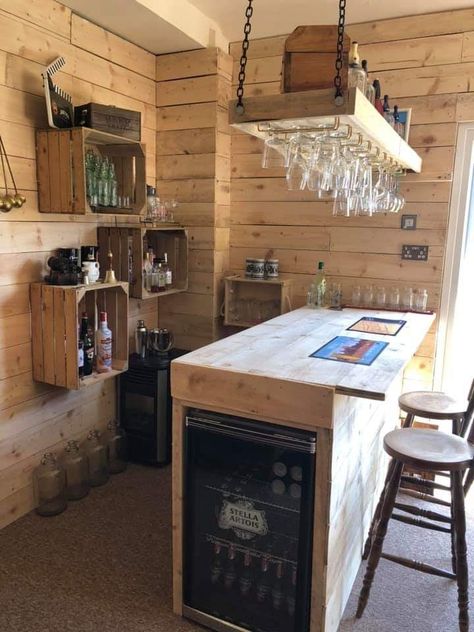 At Home Bars Diy, Homemade Bar Ideas Man Caves, Outbuilding Bar Ideas, He Shed Interior Ideas, Liv8ng Room Decor Ideas, Bar Shed Interior Ideas, Summer House Bar Ideas Interior, Bar Ideas For Garage, Shed To Bar Conversion