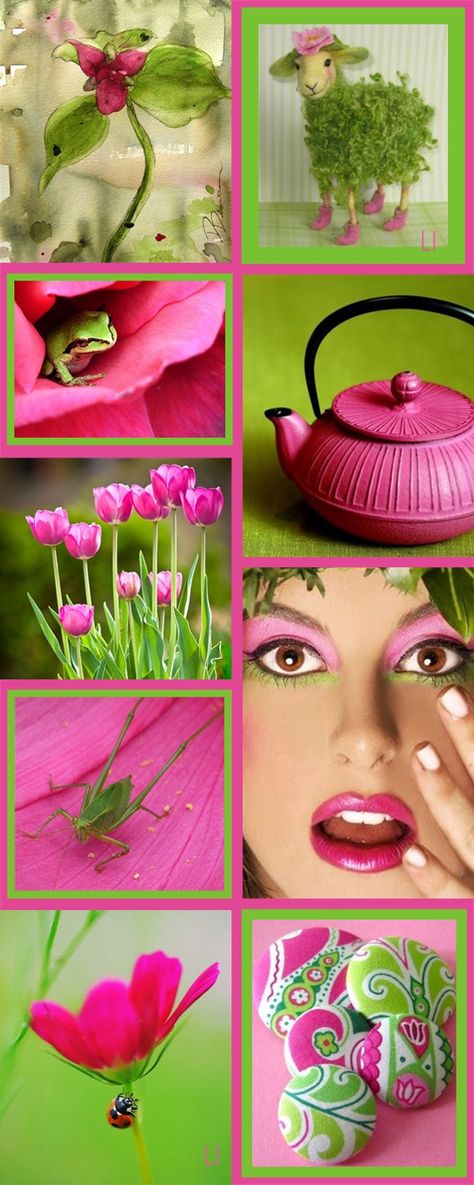 Lime Green And Pink Color Palette, Glitter Rosa, Color Collage, Beautiful Collage, Brand Color Palette, Paint Paint, Live Colorfully, Tickled Pink, Colour Board