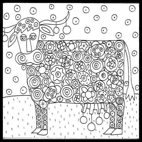 Karla Gerard, Cow Colour, Animal Doodles, Adult Colouring Pages, Crochet Quilt, Printed Pillowcases, Animal Coloring Pages, Childrens Art, Coloring Book Pages