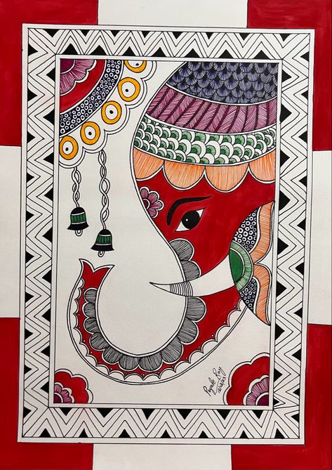 Simple Gond Painting, Madhubani Art Aesthetic, Easy Kalamkari Art, Elephant Madhubani Art, Madhubani Easy Art, Kalamkari Drawing Easy, Indian Madhubani Art, Madhubani Folk Art, Madhubani Art Drawing