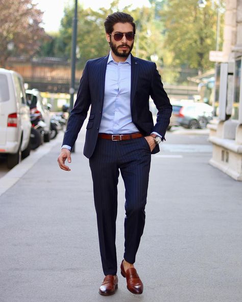 Black suit with brown belt and shoe Brown Belt Outfit, Suit Colors, Neon Prom Dresses, Man Dress, Cheap Suits, Mens Business Casual Outfits, Blue Suit Men, Formal Men, Formal Men Outfit