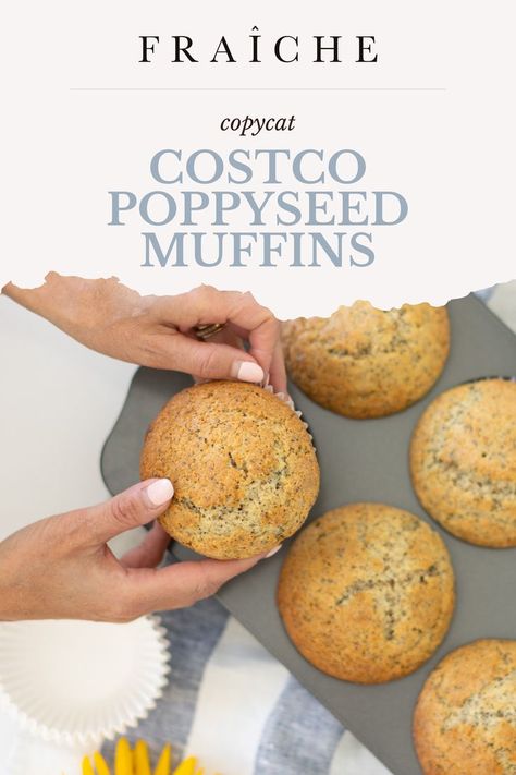 A batch of delicious poppyseed muffins that taste just like the ones from Costco. Soft, fluffy and packed with sweet poppyseeds, perfect for a breakfast treat or snack on-the-go. Costco Muffin Recipe, Costco Muffins, Poppyseed Muffin, Almond Poppyseed Muffins, Poppy Seed Muffin Recipe, Fraiche Living, Poppyseed Muffins, Costco Meals, Poppy Seed Muffins