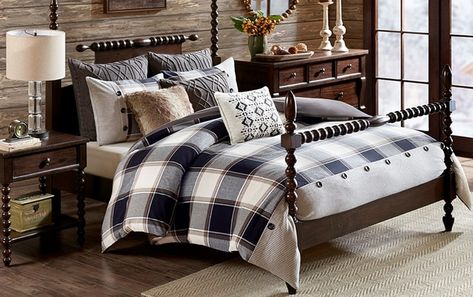 Urban Cabin, Plaid Comforter, Unique Decorative Pillows, Cabin Bedroom, King Comforter Sets, Queen Comforter Sets, Bunk House, Cabin Style, Euro Shams