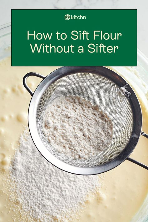 Sifting is a way to lighten flour that’s gotten packed down in a bag during storage and shipping. It’s also useful for mixing dry ingredients together and making sure there aren’t any stubborn clumps. You don’t need a fancy sifter (though they’re great fun!), but a few basic kitchen tools you probably already have. Grind Your Own Flour, Sifting Flour, How To Mill Flour, Store Flour Long Term, How To Sift Flour Without A Sifter, Flour Sifters, Flour Sifter, Basic Kitchen, Kitchen Tools