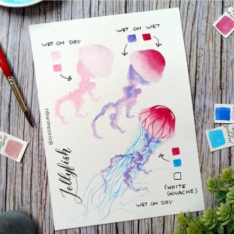 Watercolor Jellyfish, Learn Watercolor Painting, Learn Watercolor, Watercolor Paintings For Beginners, Diy Watercolor Painting, Watercolor Paintings Easy, Jelly Fish, Seni Cat Air, Watercolor Art Lessons