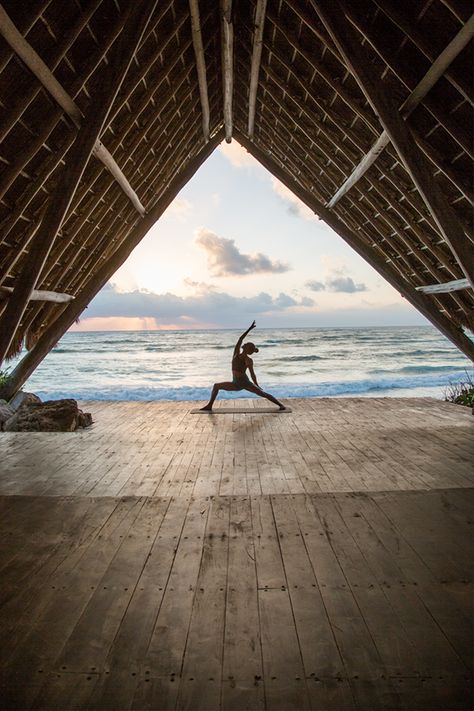 Beach Yoga Studio, Yoga At The Beach, Tulum Yoga, Ocean Yoga, Yoga Platform, Yoga On The Beach, Yoga Place, Beach Vacation Spots, Yoga Shala