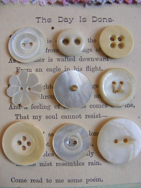 buttons made from sea shells; the town I live in used to have a sea shell button factory, so when your digging in your yard, you often unearth a treasure! Piece Of Paper, Button Cards, Button Art, Antique Buttons, Button Jewelry, Romantic Valentine, Button Crafts, My Dream Car, Vintage Button