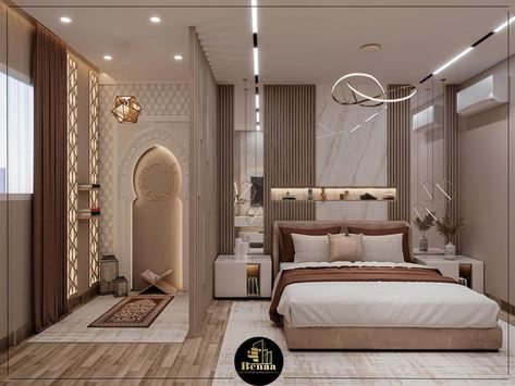 Bilik Solat Ideas, Islamic Bedroom Decor, Musollah Idea, Islamic Bedroom Design, Namaz Room Ideas, Islamic House Design Interiors, Muslim Room Decor, Bedroom Ideas Studio, Muslim Prayer Room Ideas