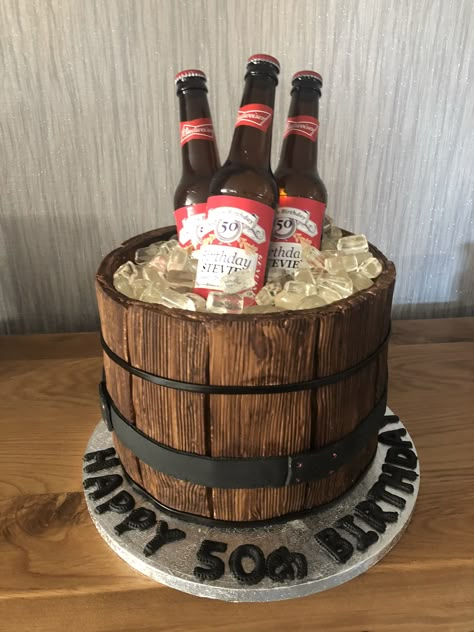 Beer Barrel Cakes For Men, Budweiser Birthday Cake, Beer Theme Cakes For Men, Beer Theme Cake, Kue Ulta, Budweiser Cake, Beer Barrel Cake, 70th Birthday Cake For Men, Beer Bucket Cake