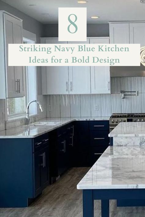 In this blog post, we will explore eight different navy blue kitchen ideas to help you create the perfect navy blue kitchen design. #customcabinets #homeimprovement #kitchentransformation #beforeandafter #transformation #doityourself #cabinethardware #laundryroom #organization #kitchenorganization #cabinetry #cabinetinserts#dreamkitchen #kitcheninspiration Navy Blue Kitchen Ideas, Blue Kitchen Ideas, Navy Blue Kitchen Cabinets, Blue Kitchen Designs, Navy Blue Kitchen, Navy Kitchen, Bold Kitchen, Blue Kitchen Cabinets, Kitchen Transformation