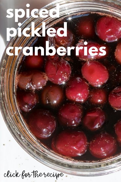 These are not your Grandma's Cranberries...not that there is anything wrong with your Grandma's cranberries! But pickling the cranberries in balsamic vinegar, vinegar, cardamom, cinnamon and other spices elevates these berries to a new level. These delicious cranberries are a unique and appreciated food gift. Water bath can or use immediately...a great first canning recipe. #nourishandnestle Pickled Cranberries, Pickling Veggies, Fermentation Station, Pickled Things, Pickled Recipes, Italy Recipes, Stags Head, Recipe Thanksgiving, Canning 101