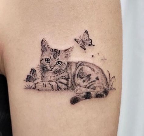 Daughter And Father Tattoo, Cat Portrait Tattoos, Kitty Tattoos, Balance Tattoo, Cute Cat Tattoo, Black Cat Tattoos, Tattoos For Women Flowers, Rabbit Tattoos, Hip Tattoos Women