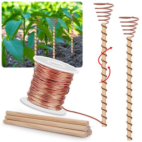 PRICES MAY VARY. Copper Wire for Electroculture Gardening Antenna, 8 Electroculture Plant Stakes, 99% Electro Culture Gardening Soft Pure Copper Antennas Coil for Growing Garden Plants, 127 Feet/39m, 1 Pound Spool Electroculture Gardening Antenna Maximize Plant Growth: our soft copper wire for gardening is premium 99% pure copper material, with 8 sturdy wooden Plant Stakes, their exceptional conductivity and durability is perfectly improve your Plants and Vegetables vitality and growth. Keep Eff Gardening With Copper Wire, Copper For Gardening, Copper For Plants, Copper Rods In Garden, Copper Wire In Garden, Copper Wire For Plants, Electromagnetic Gardening, Copper Grounding Garden, Electro Culture Antenna