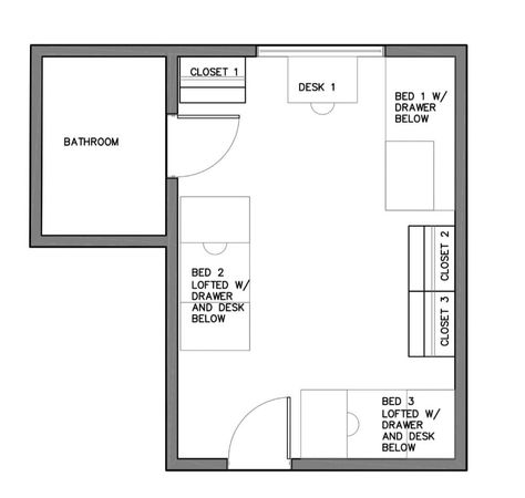 Dorm Room 3 Person, Three Person Dorm Room Layout, Dorm Layout Ideas Double, Triple Dorm Room Layout, Triple Dorm Room Ideas, Triple Dorm, Dorm Layout, Room Layout Design, Dorm Room Layouts