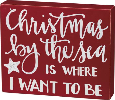 Christmas by the Sea is Where I Want to be Box Sign Vintage Beach Signs, Slice Ideas, Beach Christmas Decorations, Where I Want To Be, Florida Christmas, Coastal Holiday, Xmas 2024, Beachy Christmas, Tropical Christmas