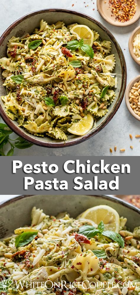 Cold Chicken Pesto Pasta Salad, Pesto Chicken Pasta Salad, Chicken Pesto Pasta Salad, Chicken Caesar Pasta, Chicken Pasta Salad Recipes, Homemade Pesto Recipe, Summer Pasta Salad Recipes, Caesar Pasta Salad, Chicken Caesar Pasta Salad