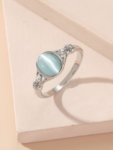 Silver Fashionable Collar  Zinc Alloy   Embellished   Fashion Jewelry Blue Gemstone Rings, Silver Gemstone Jewelry, Glass Rings, Latest Jewellery, Bangle Set, Blue Gemstones, Moonstone Ring, Simple Jewelry, Blue Rings