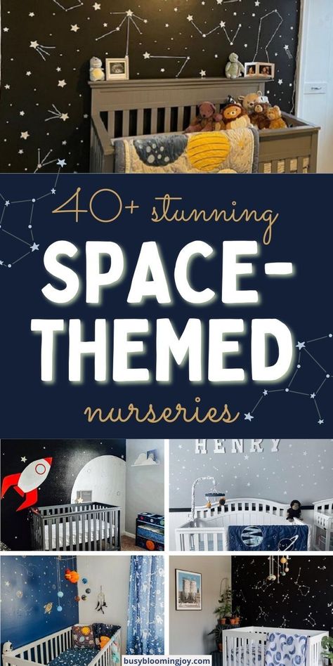 Retro Space Nursery, Space Nursery Paint Colors, Space Rugs Kids, Nursery Outer Space Theme, Small Nursery Themes, Space Nursery Color Palette, Starry Sky Nursery Theme, Space Inspired Nursery, Space Mural Nursery