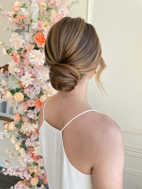 Low Bun Pearl Pins, Polished Low Bun Wedding, Low Lose Bun, Mid Bun Updo, Low Bun Wedding Hair Thick Hair, Volume Low Bun, Low Bun With Front Pieces Out, Low Bride Bun, Lower Bun Hairstyles Weddings