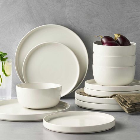 Member's Mark 12-Piece Modern Stoneware Dinnerware Set (Assorted Colors) - Sam's Club Modern Kitchen Plates, Dinnerware Sets Aesthetic, Matching Plates And Bowls, Modern Farmhouse Dinnerware Sets, Dishwear Sets Dinnerware, Aesthetic Kitchen Utensils, White Dishes Table Setting, Dishes Sets Modern, Dinnerware Aesthetic