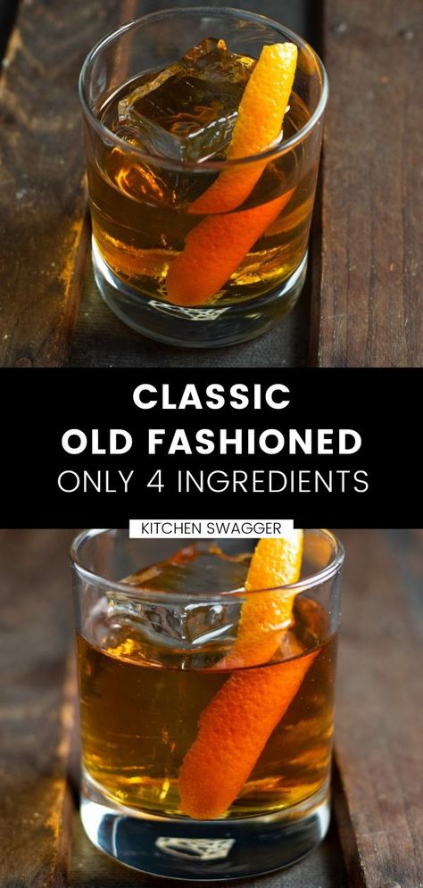 An authentic Old Fashioned cocktail only has 4 simple ingredients--but most restaurants get it wrong! Here's how to make the perfect Old Fashioned with bourbon, bitters, simple syrup (sugar cube), and an orange peel. Make the classic drink the right way. Old Fashion Drink Recipe, Bourbon Drinks Recipes, Bourbon Old Fashioned, Old Fashion Cocktail Recipe, Classic Old Fashioned, Old Fashioned Drink, Food Recipes Vegetarian, Cocktail Drinks Alcoholic, Bourbon Drinks