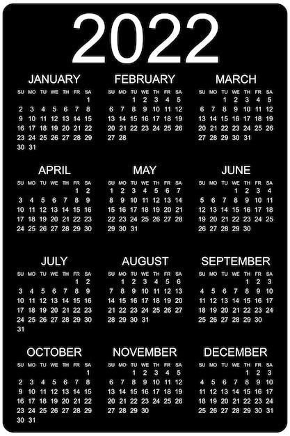 Calendar 2022 yearly week starts on sund... | Premium Vector Happy Anniversary Photos, Calendar November, Happy Birthday To Me Quotes, Calendar January, Illustration Black And White, February Calendar, October Wallpaper, Birthday Photo Collage, January Calendar