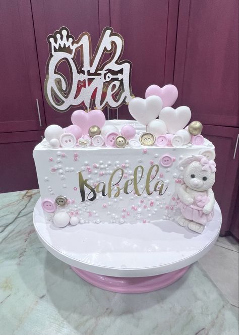 Baby Half Birthday Cake, 6 Month Birthday Decoration Ideas, Half Way To One Cake Girl, Half Cake Birthday 6 Months Girl, 6 Month Cake Half Birthday, 6months Birthday Cake, 6 Month Baby Cake, Half Birthday Cakes Girl, Half Cake Birthday 6 Months