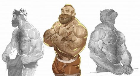 Forge Cleric, Aesthetic Thoughts, Character Design Disney, Beard Drawing, Anna Cattish, Character Design Cartoon, Knights Of The Zodiac, Strong Man, Scruffy Men