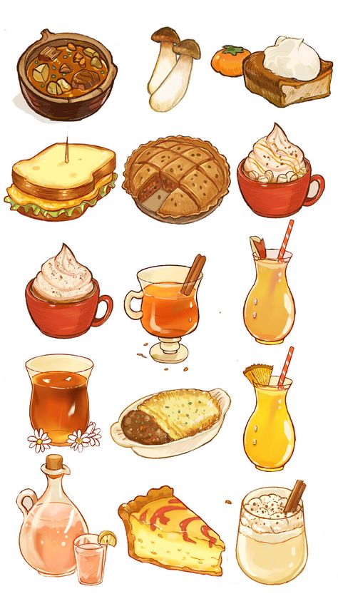 Food Design Drawing, Food Art Digital, Anime Food Painting, Cute Illustration Food, Food Art Sketch, Food 2 Draw, Food Drawing Wallpaper, Cute Food Art Wallpaper, Foodie Art Drawing