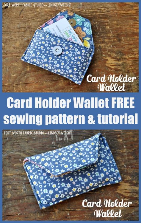 Card Holder Wallet FREE sewing pattern and tutorial. This pattern is quick and easy to follow and is perfect for using up some of your scrap fabric. The designer used some fusible fleece as her interfacing, which helps make the card holder really sturdy. To keep the wallet closed, the designer added a magnetic snap. She says - these things are the best and they are so easy to work with and are very functional! This card holder measures approximately 5 inches wide by 3 inches tall when closed. Credit Card Holder Pattern Free, Credit Card Wallet Pattern, Credit Card Holder Pattern, Koozie Pattern, Wallet Pattern Free, Card Wallet Pattern, Sewing Pouch, Card Holder Diy, Snap Purse