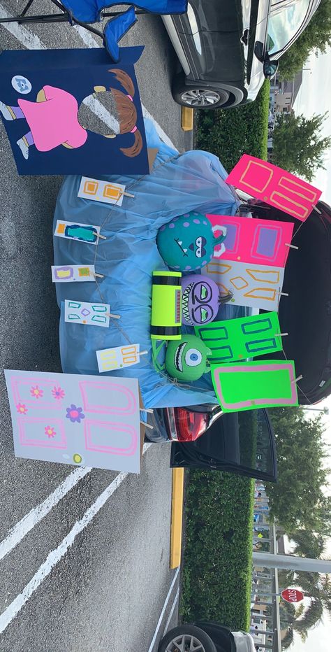 Truck Or Treat Monsters Inc, Colorful Trunk Or Treat Ideas, Trunk Or Treat Ideas For Cars Monsters Ink, Monsters Inc Truck Or Treat, Monster Ink Trunk Or Treat, Trunk Or Treat Monster Mouth, Trunk Or Treat Ideas For Cars Monsters Inc, Pixar Trunk Or Treat, Trunk Or Treat Ideas Monsters Inc