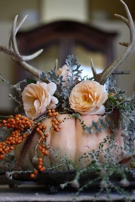 Ideas & Inspiration Decorating With Antlers, Blush Centerpiece, Thanksgiving Wedding, Beautiful Pumpkins, Pumpkin Centerpieces, Thanksgiving Centerpieces, Wedding Decor Inspiration, Fall Centerpiece, Thanksgiving Decor