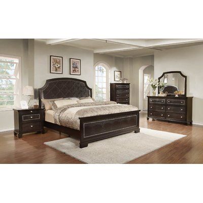 Everly Quinn Giuliano Upholstered Panel Bed Size: King Black And Brown Furniture, Dark Furniture Bedroom, Parks Furniture, Low Profile Bed, Mirror Wall Bedroom, Leather Headboard, Cream Walls, Upholstered Panel Bed, Upholstered Panels